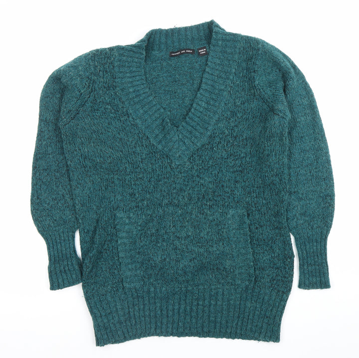Jeffrey and Paula Womens Green V-Neck Long Sleeve Pullover Jumper Size 12