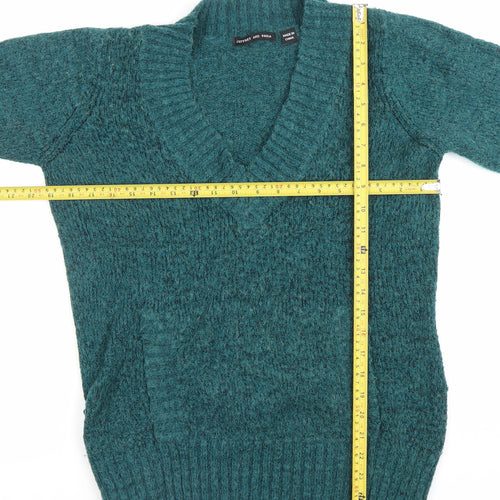 Jeffrey and Paula Womens Green V-Neck Long Sleeve Pullover Jumper Size 12