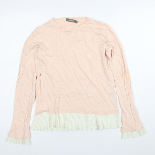 Oasis Womens Pink Pleated Hem Crew Neck Long Sleeve Jumper Size S