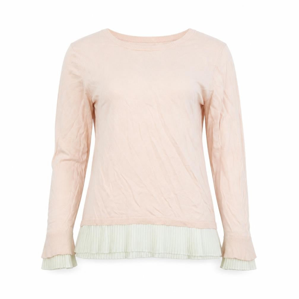 Oasis Womens Pink Pleated Hem Crew Neck Long Sleeve Jumper Size S