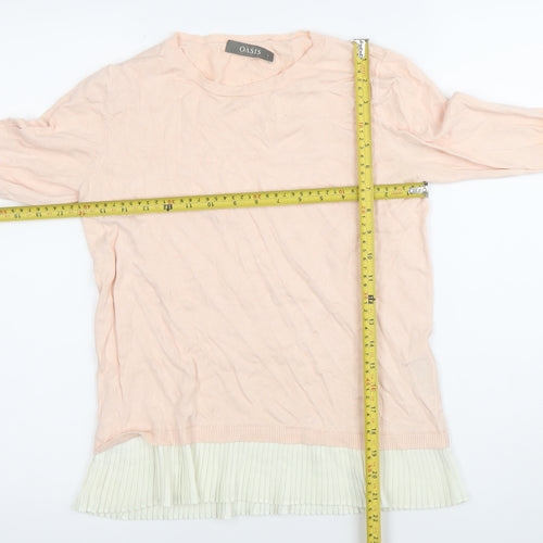 Oasis Womens Pink Pleated Hem Crew Neck Long Sleeve Jumper Size S