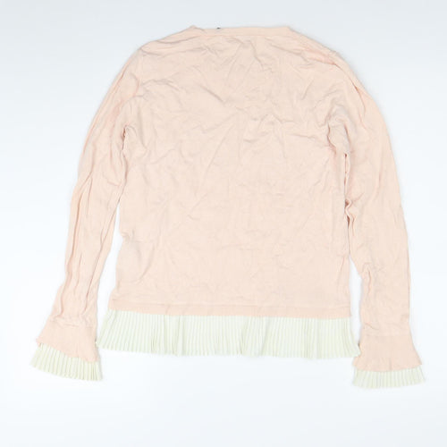 Oasis Womens Pink Pleated Hem Crew Neck Long Sleeve Jumper Size S