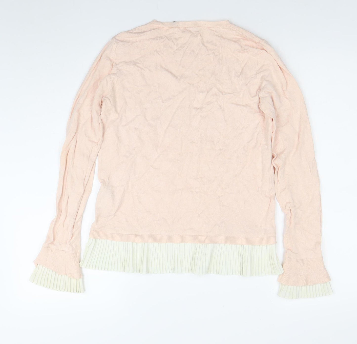 Oasis Womens Pink Pleated Hem Crew Neck Long Sleeve Jumper Size S