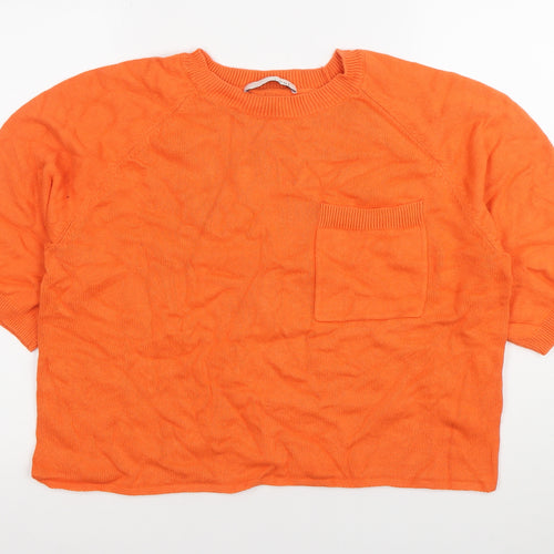 Oui Womens Orange Cotton Crew Neck Pullover Jumper Size 12
