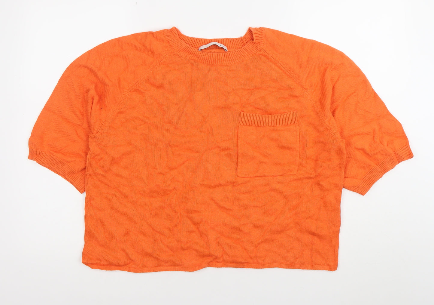 Oui Womens Orange Cotton Crew Neck Pullover Jumper Size 12