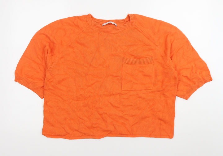 Oui Womens Orange Cotton Crew Neck Pullover Jumper Size 12