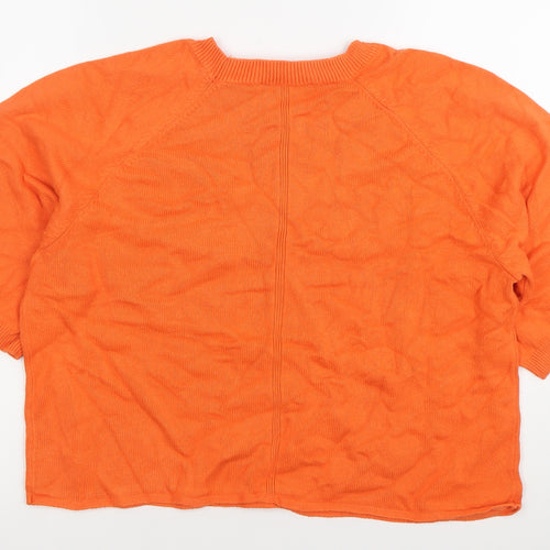 Oui Womens Orange Cotton Crew Neck Pullover Jumper Size 12
