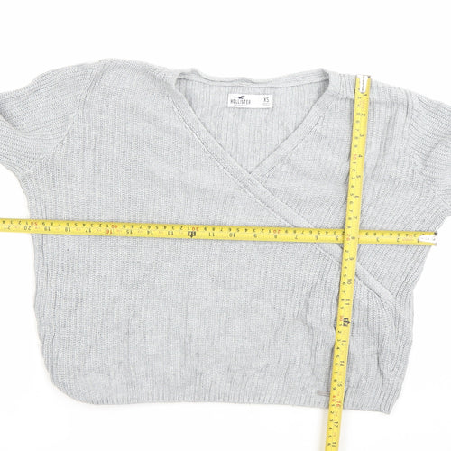 Hollister Womens Grey XS Wrap V-Neck Knit Jumper Long Sleeve