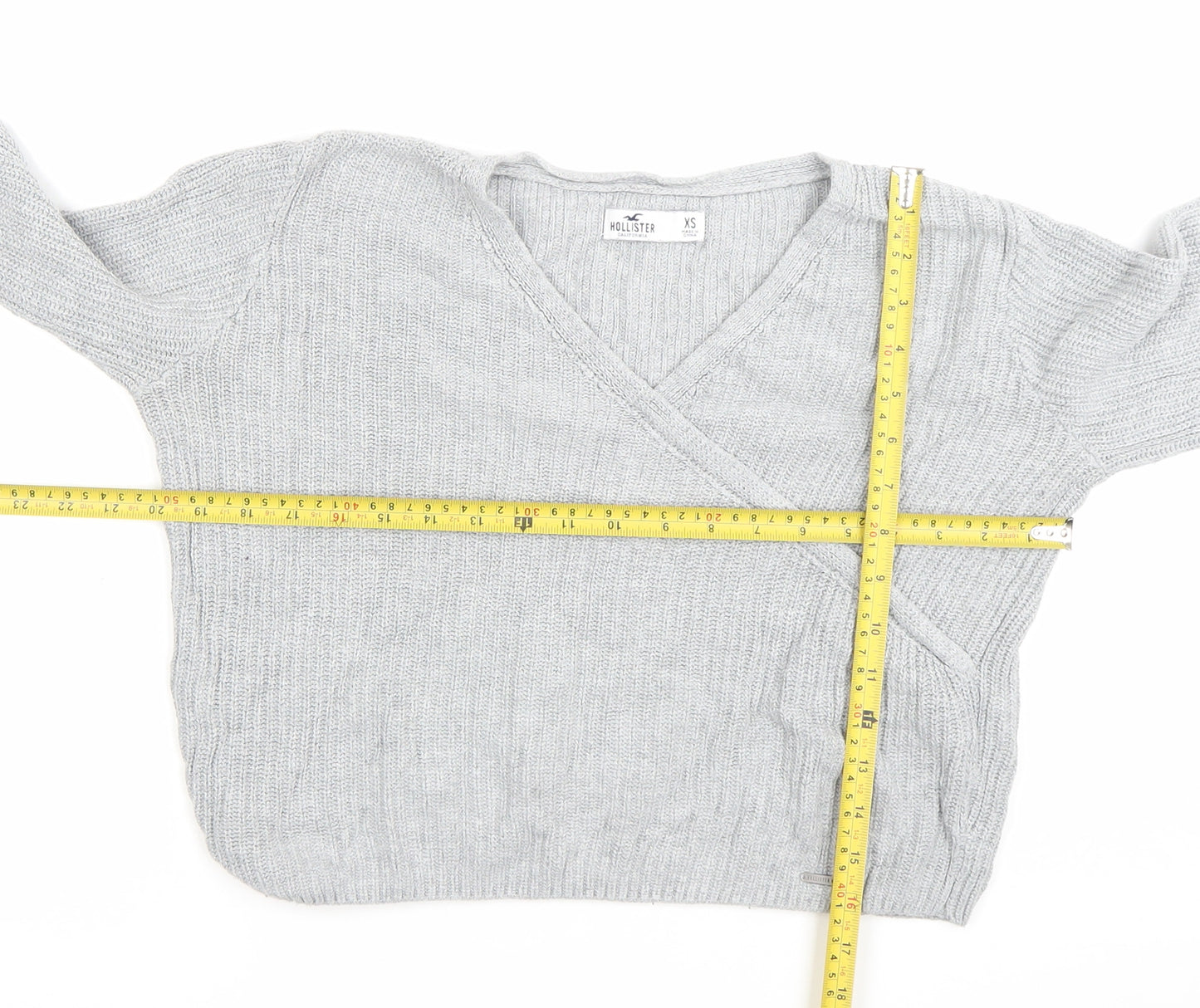 Hollister Womens Grey XS Wrap V-Neck Knit Jumper Long Sleeve