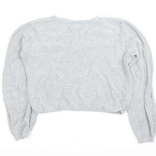 Hollister Womens Grey XS Wrap V-Neck Knit Jumper Long Sleeve