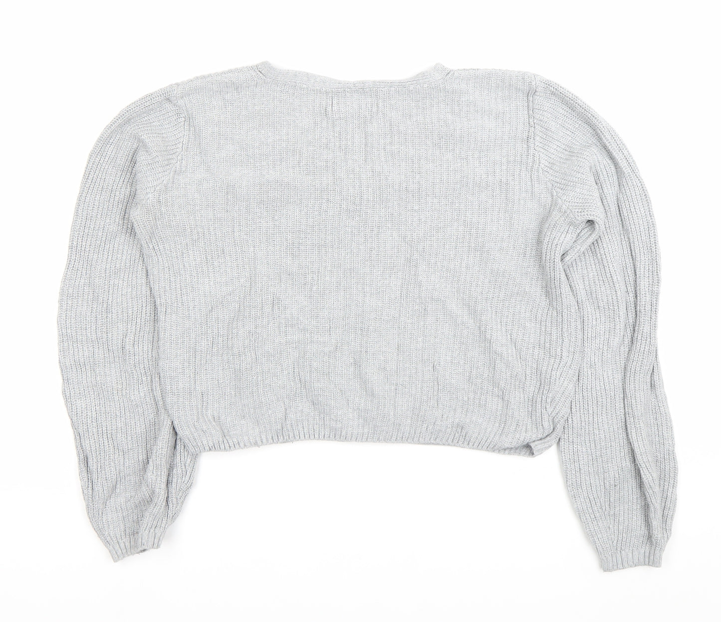 Hollister Womens Grey XS Wrap V-Neck Knit Jumper Long Sleeve