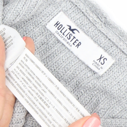 Hollister Womens Grey XS Wrap V-Neck Knit Jumper Long Sleeve