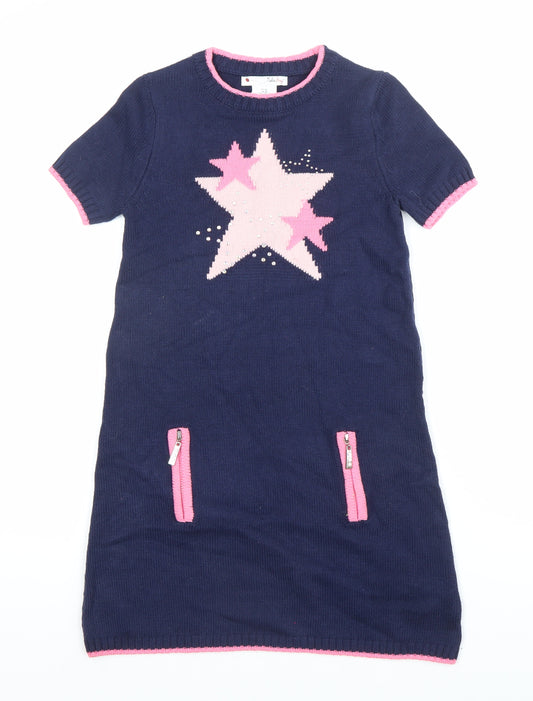 Nutmeg Girls Blue Knit Shift Dress 9-10 Years Stars Casual Winter