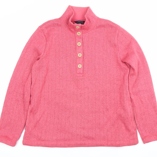 Lands' End Womens Pink Henley Sweatshirt UK M Cotton Blend