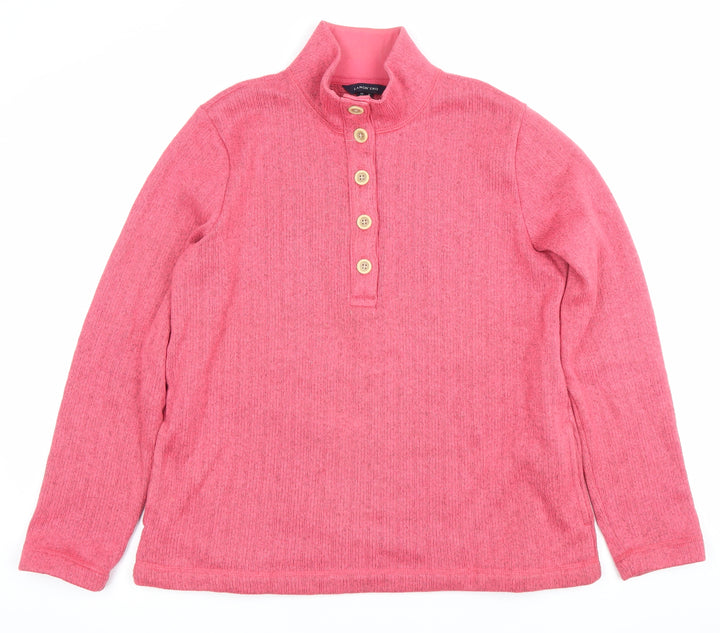 Lands' End Womens Pink Henley Sweatshirt UK M Cotton Blend