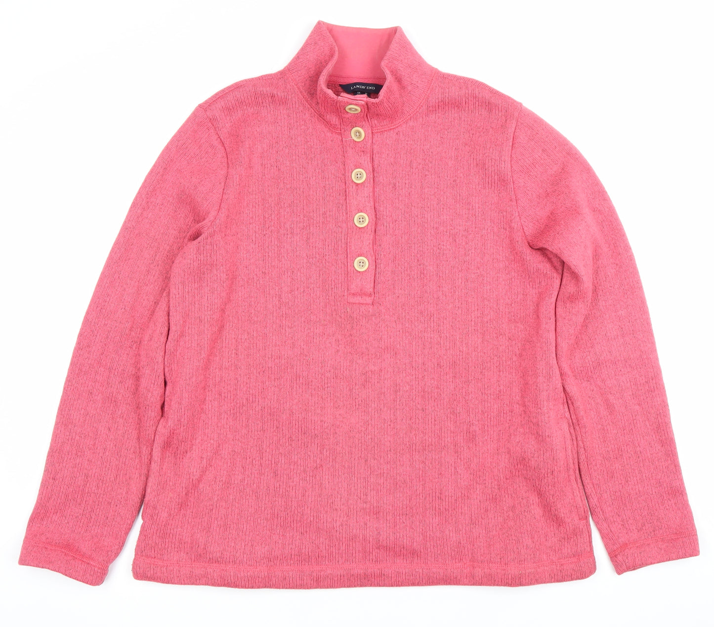 Lands' End Womens Pink Henley Sweatshirt UK M Cotton Blend