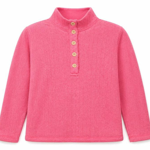 Lands' End Womens Pink Henley Sweatshirt UK M Cotton Blend