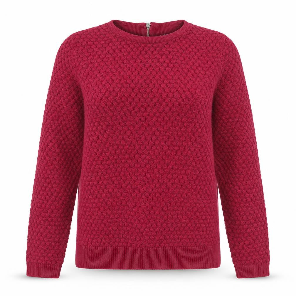 Front view of LCW Casual women’s red knit jumper, size M, crew neck