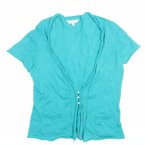 East Women’s Green Cotton Tunic Blouse Size 16 V-Neck Short Sleeve