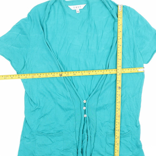 East Women’s Green Cotton Tunic Blouse Size 16 V-Neck Short Sleeve