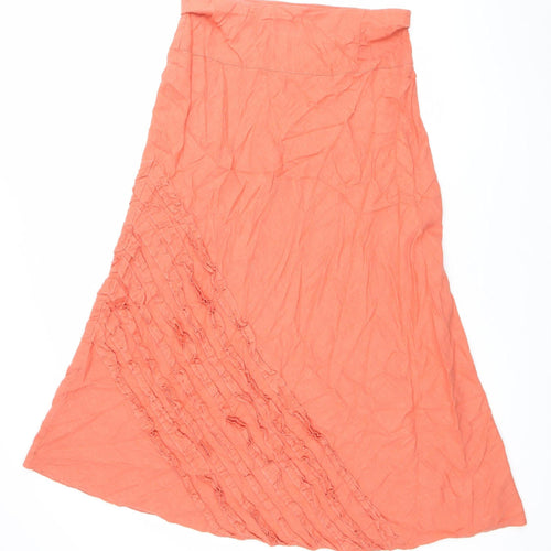 Marks and Spencer Women’s Orange Linen Blend A-Line Midi Skirt Size 12