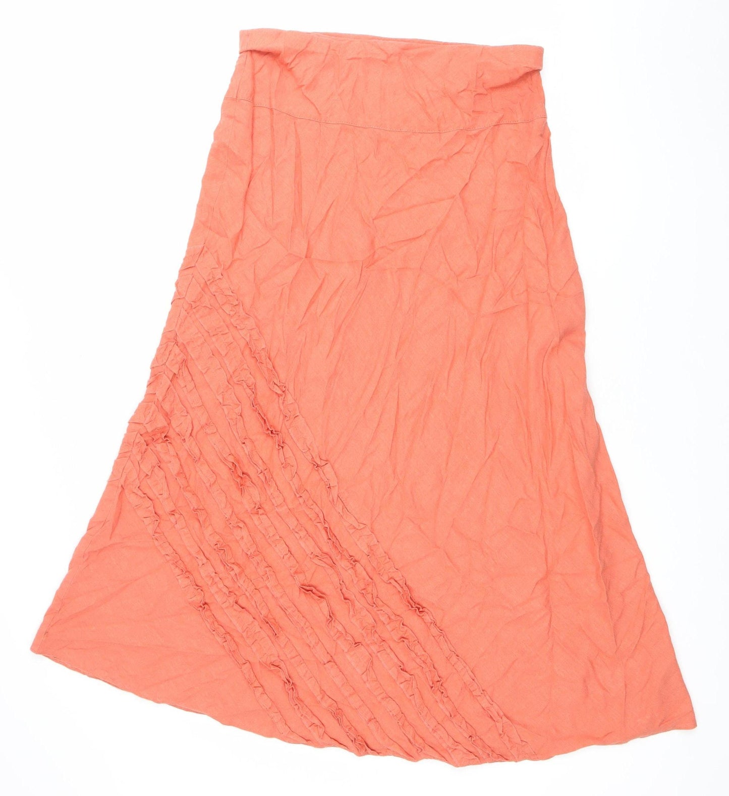 Marks and Spencer Women’s Orange Linen Blend A-Line Midi Skirt Size 12
