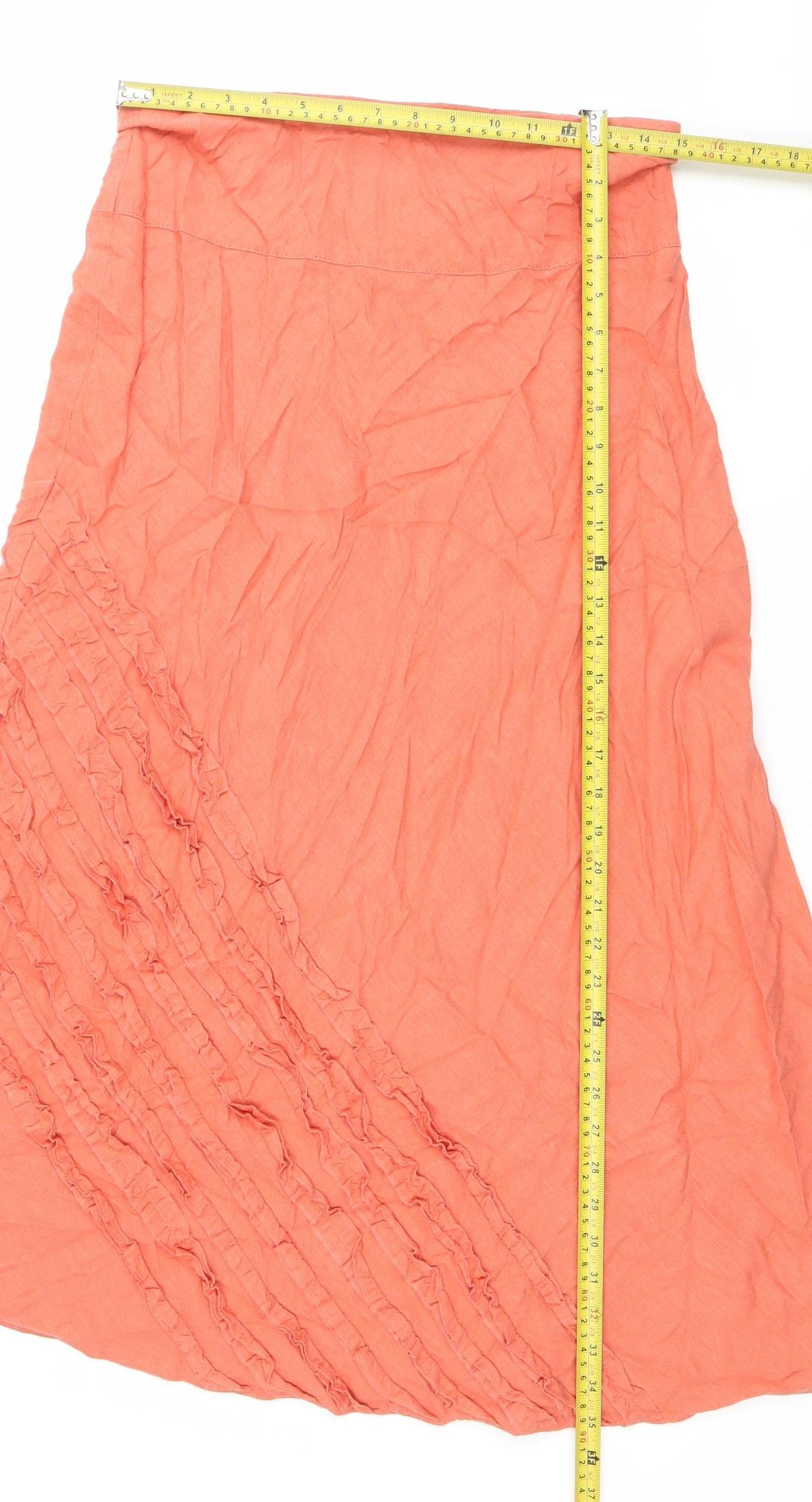 Marks and Spencer Women’s Orange Linen Blend A-Line Midi Skirt Size 12