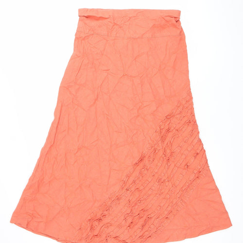 Marks and Spencer Women’s Orange Linen Blend A-Line Midi Skirt Size 12