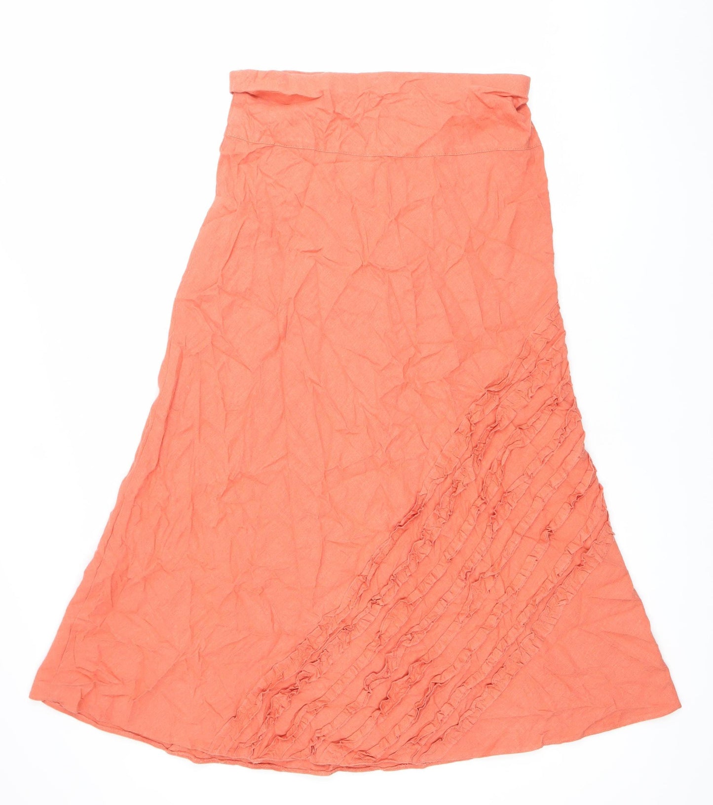 Marks and Spencer Women’s Orange Linen Blend A-Line Midi Skirt Size 12
