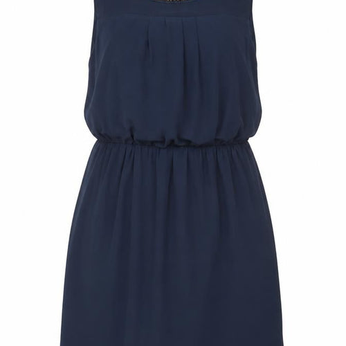 Warehouse Womens Blue Beaded Shift Dress UK 14 Knee Length Sleeveless