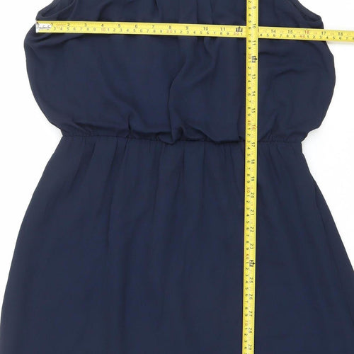 Warehouse Womens Blue Beaded Shift Dress UK 14 Knee Length Sleeveless