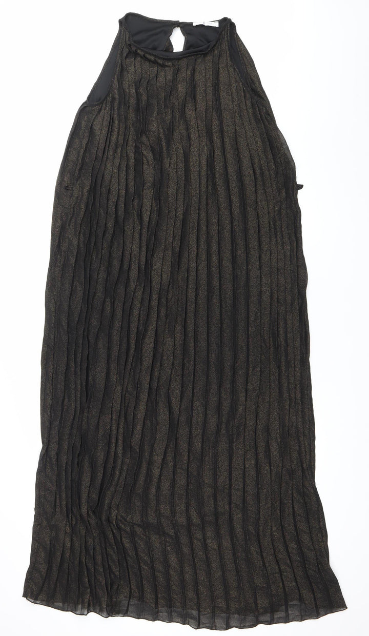 Rare London Women’s Black Glitter Pleated Maxi Dress Size 8