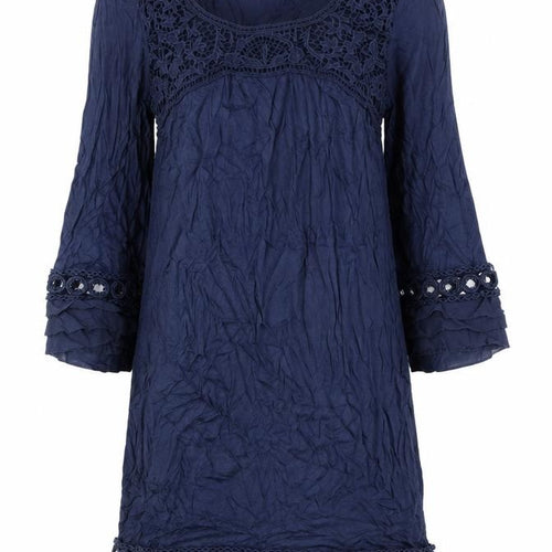 Warehouse Women's Blue Size 8 Shift Dress Lace 3/4 Sleeve Scoop Neck