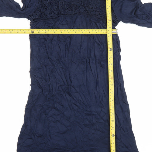 Warehouse Women's Blue Size 8 Shift Dress Lace 3/4 Sleeve Scoop Neck