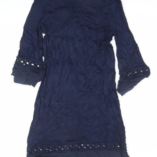 Warehouse Women's Blue Size 8 Shift Dress Lace 3/4 Sleeve Scoop Neck