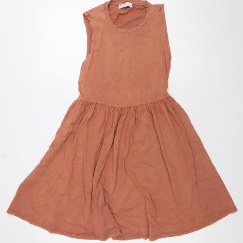 Bershka Women’s Brown XS A-Line Sleeveless Cotton Dress
