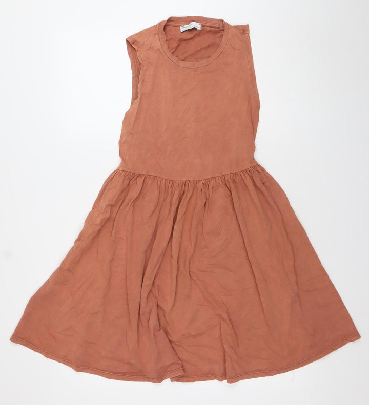 Bershka Women’s Brown XS A-Line Sleeveless Cotton Dress