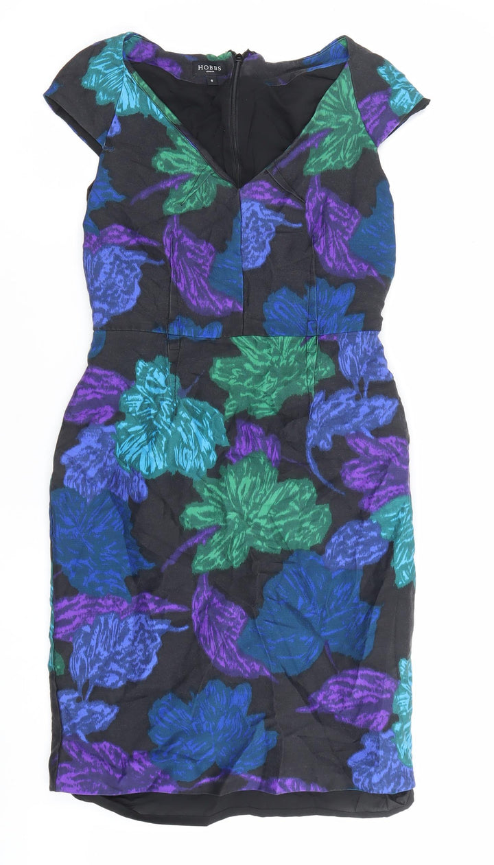 Hobbs Women’s Black Floral Sheath Dress Size 8 Silk Wool