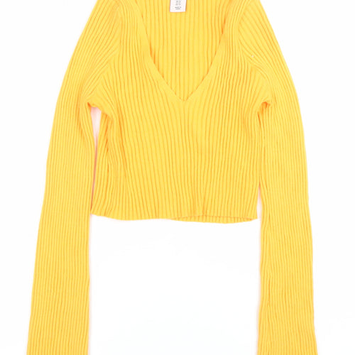 Sincerely Jules Womens Yellow V-Neck Ribbed Knit Jumper XS