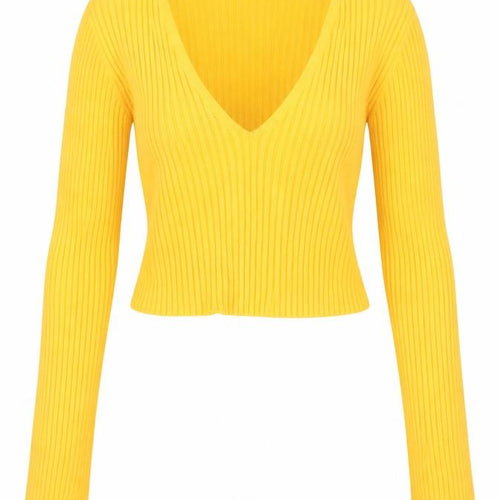 Sincerely Jules Womens Yellow V-Neck Ribbed Knit Jumper XS