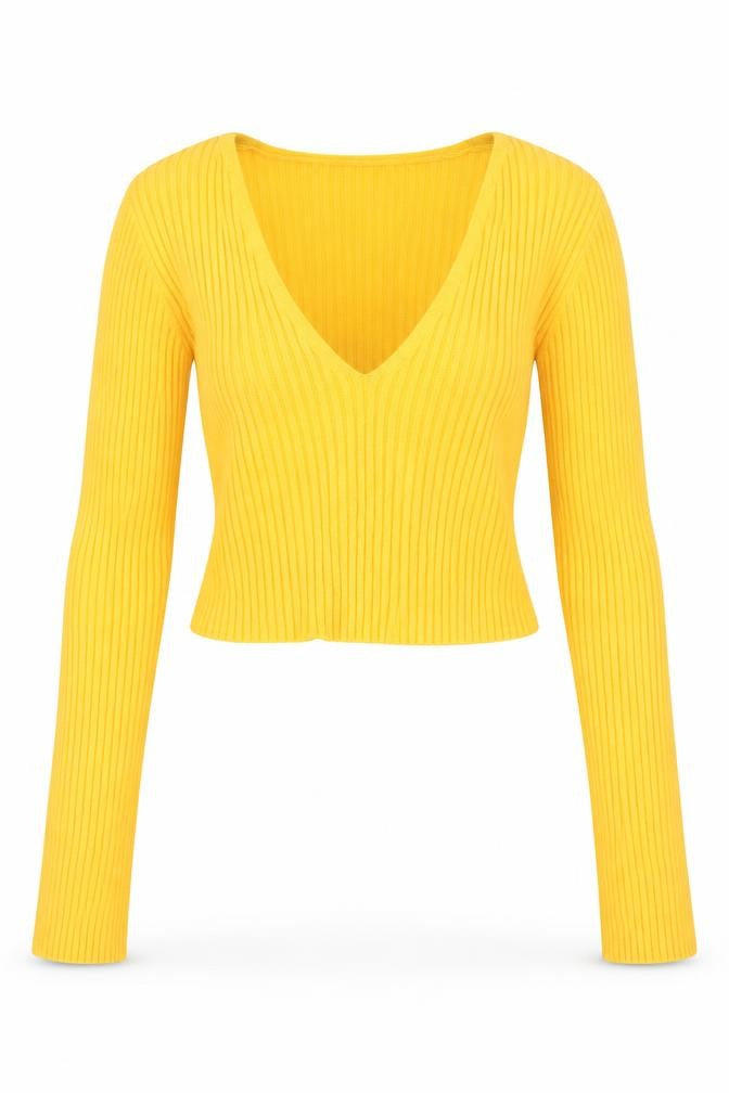 Sincerely Jules Womens Yellow V-Neck Ribbed Knit Jumper XS
