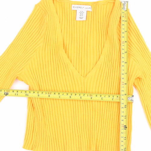 Sincerely Jules Womens Yellow V-Neck Ribbed Knit Jumper XS