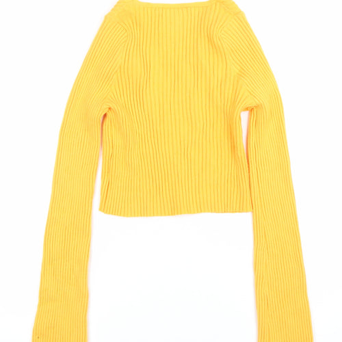 Sincerely Jules Womens Yellow V-Neck Ribbed Knit Jumper XS
