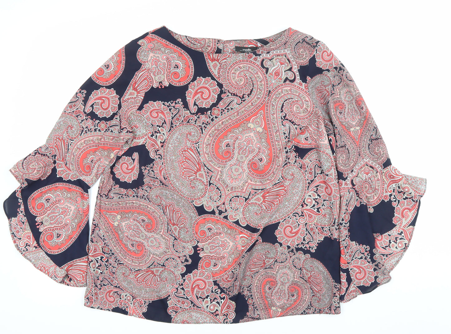 Wallis Women’s Multicoloured Paisley Blouse UK 14 Bell Sleeve