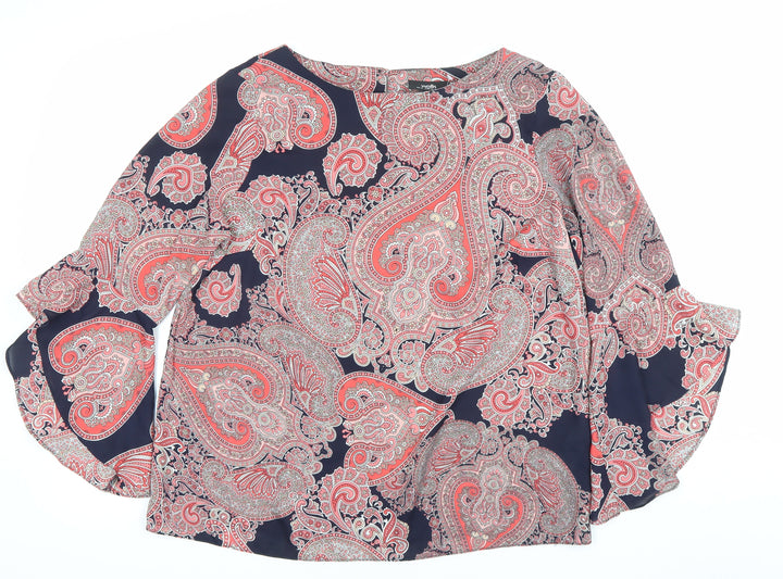 Wallis Women’s Multicoloured Paisley Blouse UK 14 Bell Sleeve