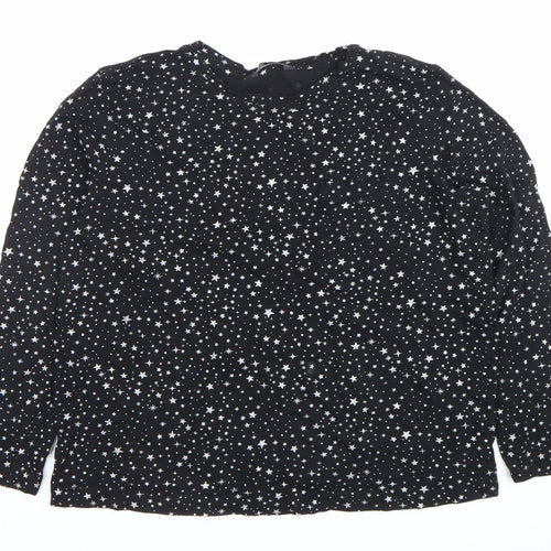 Marks and Spencer Womens Black Star Print Blouse Size 12 Long Sleeve