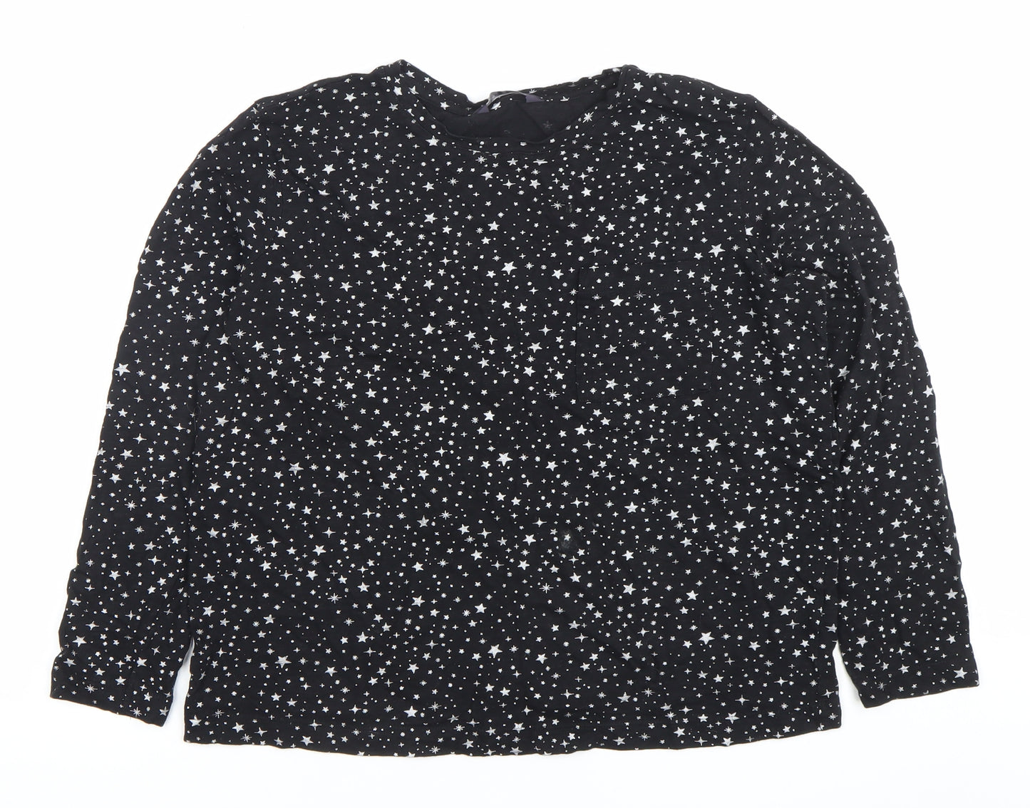 Marks and Spencer Womens Black Star Print Blouse Size 12 Long Sleeve