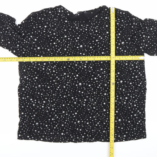 Marks and Spencer Womens Black Star Print Blouse Size 12 Long Sleeve