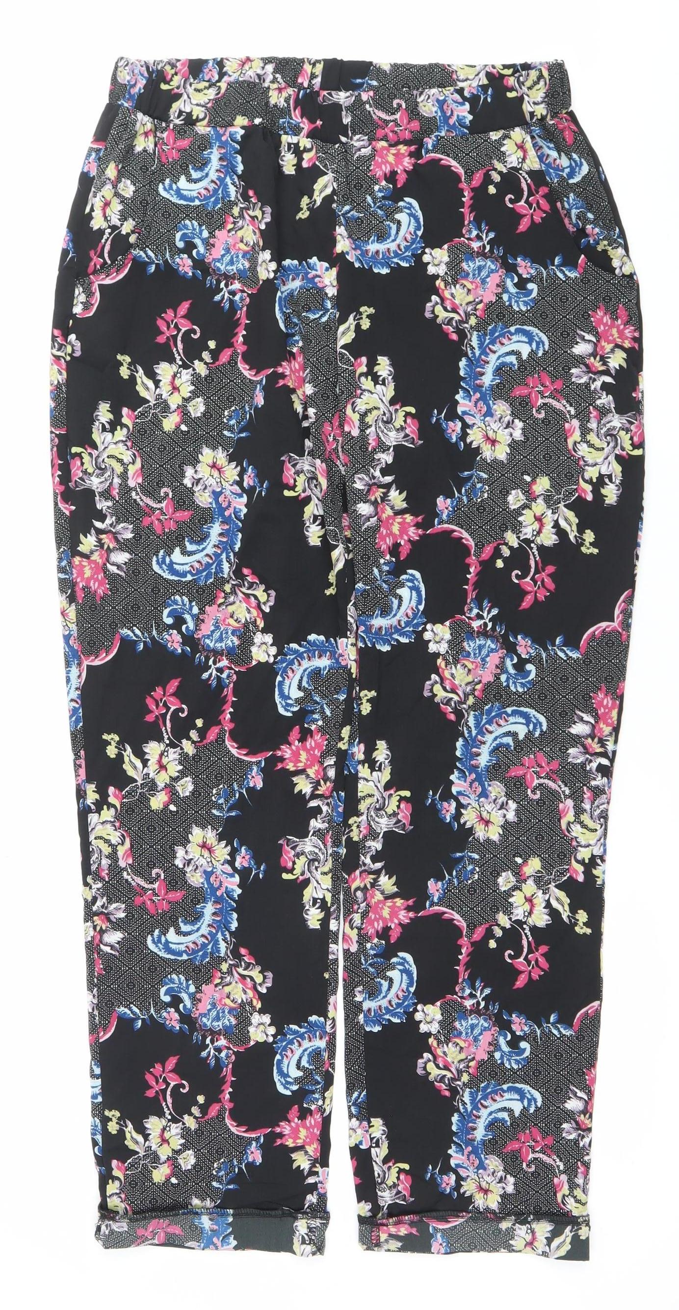 Select Womens Black Floral Straight Leg Trousers Size 12