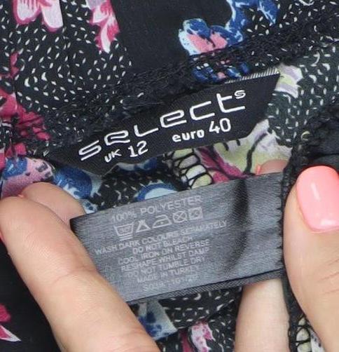 Select Womens Black Floral Straight Leg Trousers Size 12